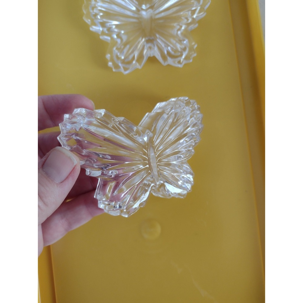 Vtg Trinket Box Crystal Cut Glass Butterfly Dish Jewelry Holder Nostalgic 80s - Picture 3 of 6
